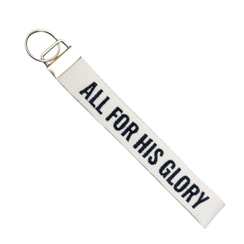 ALL FOR HIS GLORY Embroidered Keychain Christian Key Fob Religious Gifts Cotton Keychain