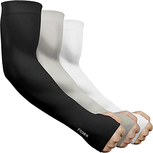 beister Arm Sleeves for Men & Women, UPF 50+ UV Sun Protection, Cooling - color: 3-pairs Black+white+grey