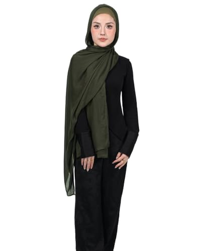 Modal Cotton Hijab Scarf for Women with Undercap Set - color: Olive Green