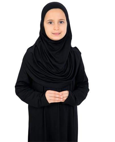 Prien Kids Muslim Prayer Dress With Hijab & Pouch, Soft Viscose Abaya For Girls, Islamic Clothes, Robe For Eid, Ramadan - color: Black
