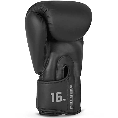 Meister [Critical] Boxing Gloves - Ergonomic High-Density Training Gloves | Pre-curved hand cage fits on day one, triple-layer impact foam, wide full-length wrist strap, matte EcoHide leather - style: 16 Ounce Gloves - Matte Black
