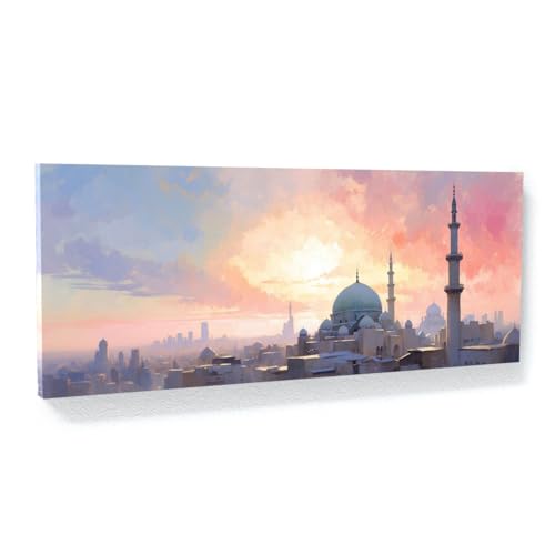 Sense Canvas Islamic Silhouetted Mosque Dawn 22 Canvas Art - Home Decor Wall Art Print Poster Painting Small 20x8 / 0.75" - color: Islamic Silhouetted Mosque Dawn 22, size: Small 20x8" / 0.75"