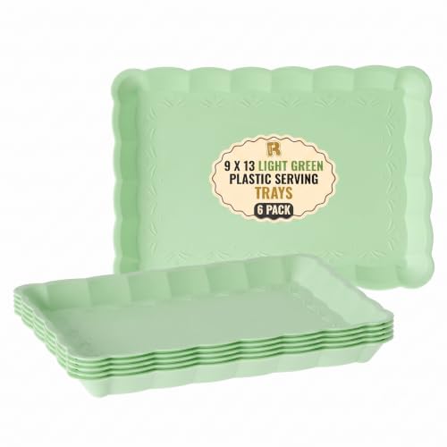 6 Pack Light Green Plastic Serving Trays for Party, 9 x 13 Inch - Heavy Duty Plastic Trays for Food - Rectangular Party Serving Trays and Platters - Green Disposable Trays - color: Green