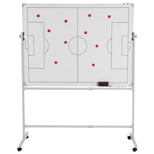 Generic Soccer Coaching Board 360 Degree Reversible Height Adjustable Whiteboard with Wheels Double-Sided Dry Erase Board with Magnets Pen & Eraser for Teaching Training - color: Football