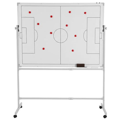 Generic Soccer Coaching Board 360 Degree Reversible Height Adjustable Whiteboard with Wheels Double-Sided Dry Erase Board with Magnets Pen & Eraser for Teaching Training - color: Football