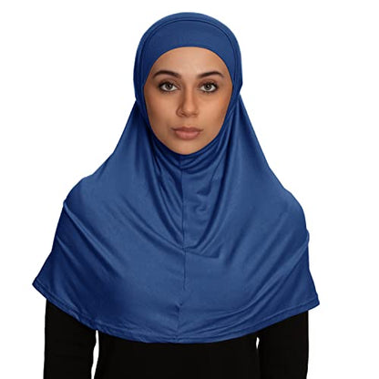 TheHijabStore.com Women's 2 Piece Amira Jersey Hijab - Soft Modal Stretch Head Scarf with Tube Under Scarf Cap - color: Denim Blue
