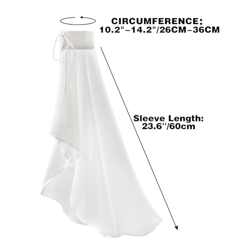 DAZCOS Victorian Long Tulle Sleeves for Women Chiffon Detachable Gloves for Wedding Dress Halloween Party Pageant - color: White-01