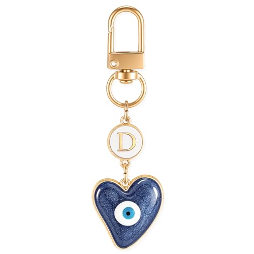 XGALBLA Small Evil Eye Keychains Initial Letter Key Chains for Women Men Car Key Bag Purse Charm- Good Luck Amulet Protection - color: Evil Eye 1-d