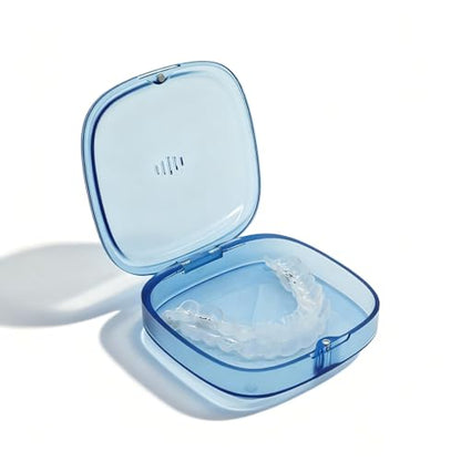 Transparent Slim Retainer Case, Small Travel Night Guard Container, Square Aligner Box with Vent Holes, Compact Retainer Holder Compatible with Invisalign (Clear Blue) - color: Clear Blue