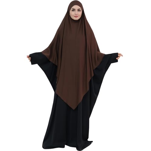khalat Muslim Stretch Hijab Solid Color Full Cover Hijab for Women V-shaped Fashion Daily Prayer Hijab - color: Dark Coffee