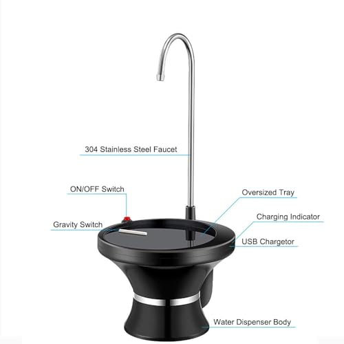 Drinking Water Dispenser Pump, Automatic Electric Drinking Water Bottle Pump for 2-5 Gallon Water Jugs, USB Rechargeable with 2 Switch Control, Stable and Portable for Home, Kitchen, Office, Camping - color: Black
