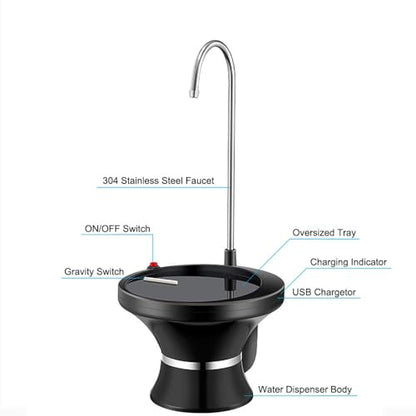 Drinking Water Dispenser Pump, Automatic Electric Drinking Water Bottle Pump for 2-5 Gallon Water Jugs, USB Rechargeable with 2 Switch Control, Stable and Portable for Home, Kitchen, Office, Camping - color: Black
