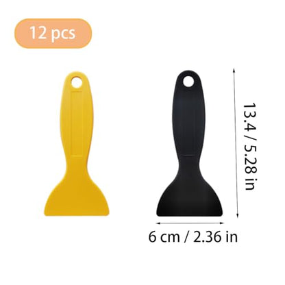 12pcs Flexible Resin Scrapers, Reusable Plastic Spatulas for Epoxy Mixing, Bubble Removal, Glitter Tumbler Crafts (Black & Yellow)