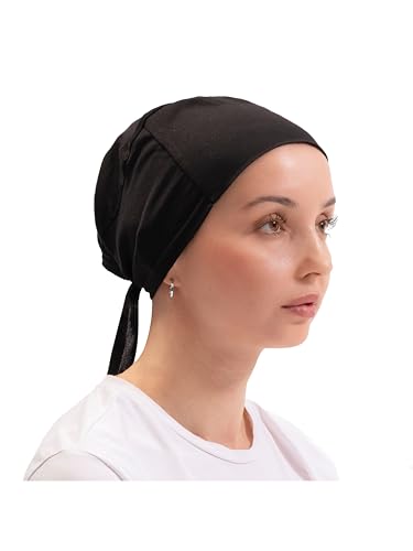 FabNest Women Hijab Undercap Islamic Muslim Under Scarf Hats Bonnet with Tie Back Non-Slip Breathable and Snug-Fit - color: Black (1 Pcs)
