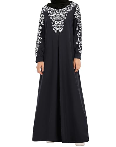 WSPLYSPJY Floral Printed Maxi Dress Muslim Abaya for Women Girls with Hijab - size: X-Large