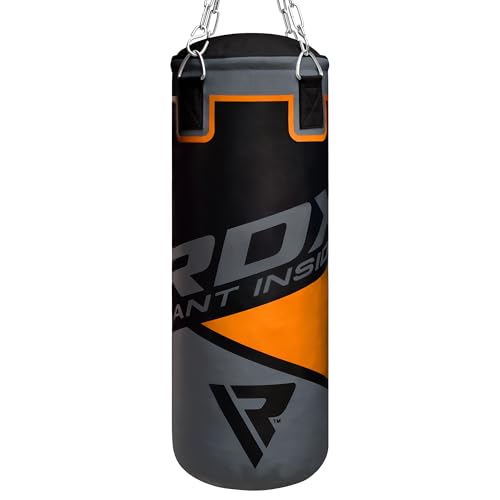 RDX Kids Punching Bag 2FT with Punch Gloves, Unfilled Boxing Set, Non Tear Maya Hide Leather Junior Hanging Bag, Kickboxing MMA Grappling Muay Thai Karate Taekwondo BJJ Training - color: Orange