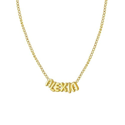Ldurian Personalized Bubble Name Necklace, Tiny Name Plate Pendant Necklace, 14K Gold Plated Charm Cute Pre-made Jewelry for Women - size: 17 Alexia