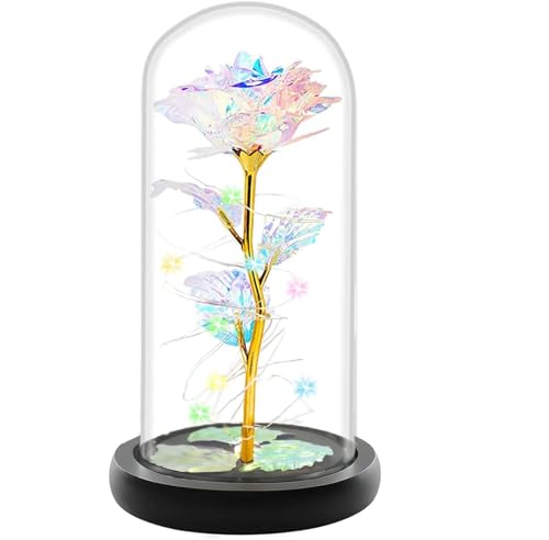 Fvawe Birthday Gifts for Women,Rose Glass Flowers Gifts for Mom,Galaxy Crystal Light Up Rose in A Glass Dome,Presents Girlfriend Wife Sister Grandma Her Anniversary Valentines Mothers Day - color: Gold Colorful