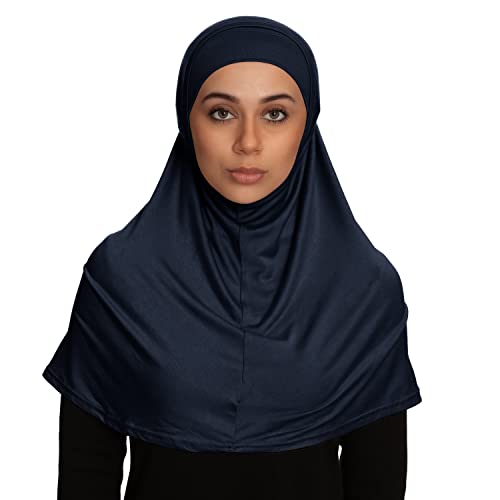 TheHijabStore.com Women's 2 Piece Amira Jersey Hijab - Soft Modal Stretch Head Scarf with Tube Under Scarf Cap - color: Navy Blue