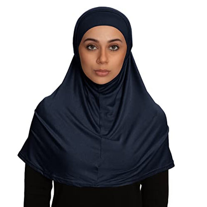TheHijabStore.com Women's 2 Piece Amira Jersey Hijab - Soft Modal Stretch Head Scarf with Tube Under Scarf Cap - color: Navy Blue