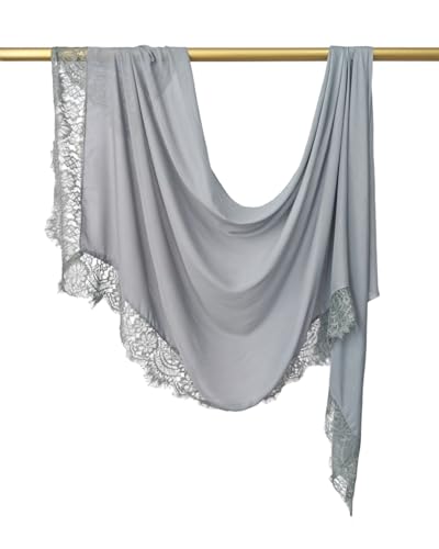 JUMISEE Elegant Floral Lace Hijab Scarf for Women Soft Cotton Head Wrap Instant Hijab Long Scarves Evening Dress Shawl - color: Gray