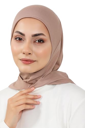 Aisha's Design Full Coverage%95 Cotton Bonnet for Women, Ready-to-Wear Hijab Bonnet Headscarf with Neck Coverage - color: Mink