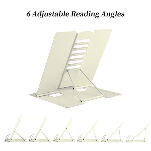 MSDADA Book Stand Metal Reading Rest Book Holder Adjustable Cookbook Documents Holder Portable Sturdy Bookstands for Recipes Textbooks Tablet Music Books with Page Clips Gifts for Girls (Milky White) - color: Milky White