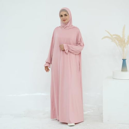 Muslim Dress for Women Pakistani Kaftan Abaya Robe Arabic Islamic Prayer Clothes Dubai Outfits - color: Pink