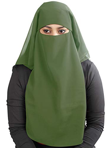 MyBatua 3 Layers Saudi Niqab In Breathable Georgette, Wholesale Price, 1pc Face Veil NQ-003 - color: Olive Green