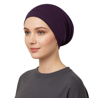 Cotton Modal Jersey Hijab with Matching Undercap, Women's Casual Style, 180cm × 70cm - color: Purple