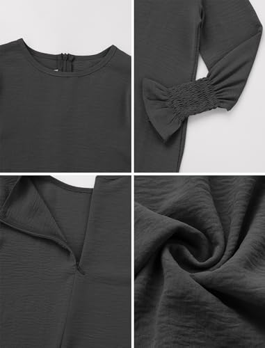 OBEEII Abaya for Girls Muslim Long Sleeve Prayer Dress Ramadan Kaftan Abaya with Hijab Islamic Clothing Arabic Eid Robe - color: Gray, size: 5-6 Years