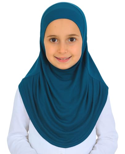 Prien Ready To Wear Hijab For Girls, Soft Viscose Muslim Scarf For Kids, Instant Islamic Clothing For Women For Ramadan, Eid - color: Turquoise