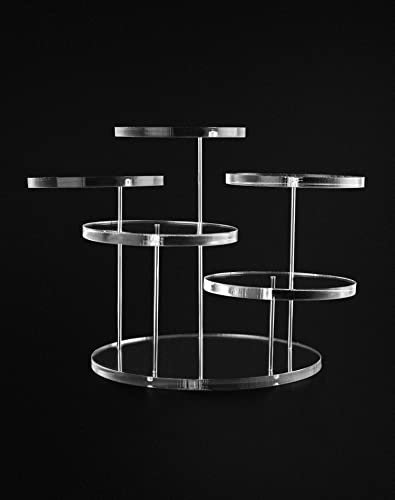 QWORK Round Acrylic Products Display Riser Stands, 5 Tier Displaying Risers Display Stands for Rings Earrings and Mini Figurines, Clear 1 Pack