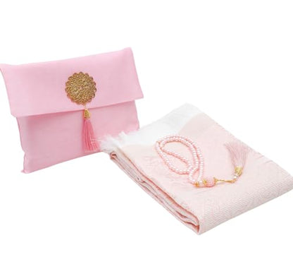 Prien Muslim Prayer Rug with Tasbih and Portable Bag, Muslim Gift for Women Men, Mubarak Islamic Box, Soft Mat Islam Gifts Set, Turkish Sajadah for Ramadan, Eid, Hajj, Travel, Pray (Pink) - color: Pink