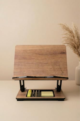 Adjustable Height Wooden Rehal Book Reading Stand for Quran Tablet Laptop - Solid Wood Construction with 4-Level Tilt and Height Adjustment - Ergonomic Design for Comfortable Study and Work - Brown -
