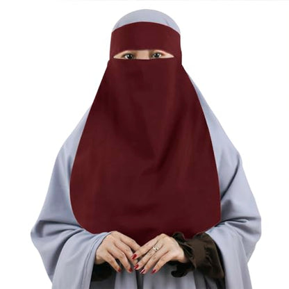 Single Layer Niqab, Soft Chiffon Muslim Veil Face Cover, One Layer Nose Piece, Hijab Prayer Face Mask for Women Men - color: Red