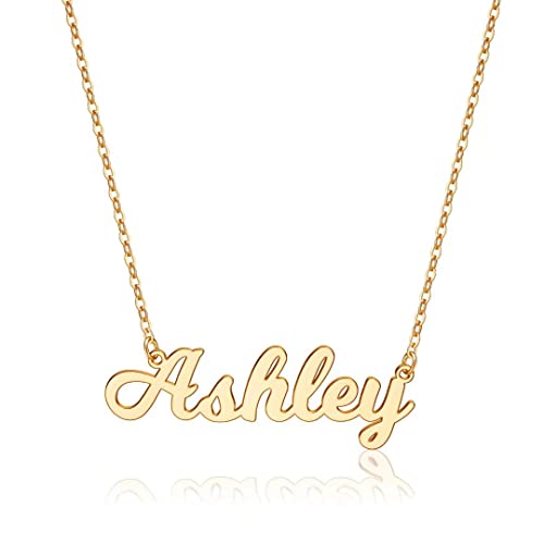 Ursteel Custom Name Necklace Personalized, 14K Gold Plated Personalized Name Necklace Dainty Name Plate Necklace Jewelry Personalized Gifts for Women - style: Ashley