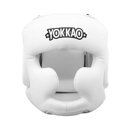 YOKKAO Premium Head Guard | Handmade Genuine Leather Headgear | Ideal for Muay Thai, Boxing, Kickboxing Sparring, Hard Training & Professional Competitions - color: White Training, size: Large