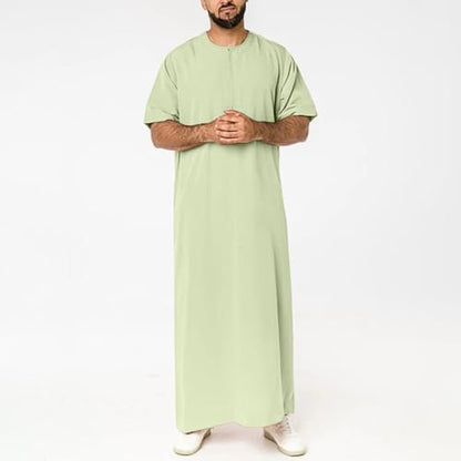 Muslim Thobe for Men Islamic Robe Kaftan Long Sleeve Jubba Arabic Gown Cotton Linen Loose Fit Ramadan A20 - color: Green, size: Medium