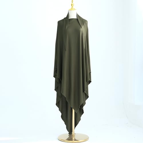 khalat Muslim Stretch Hijab Solid Color Full Cover Hijab for Women V-shaped Fashion Daily Prayer Hijab - color: Army Green
