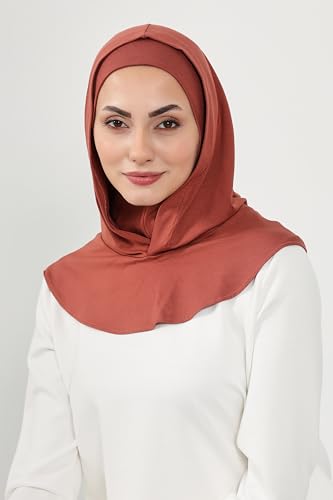 Aisha's Design Full Coverage%95 Cotton Bonnet for Women, Ready-to-Wear Hijab Bonnet Headscarf with Neck Coverage - color: Cinnamon