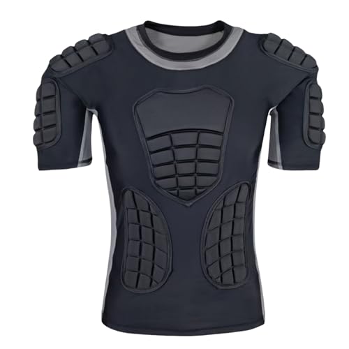 Topeter Men’s Padded Football Shirt with Chest, Rib, Back, Shoulder Pads, Impact Protection Shirts for Rugby, Baseball - size: Large, style: Gray