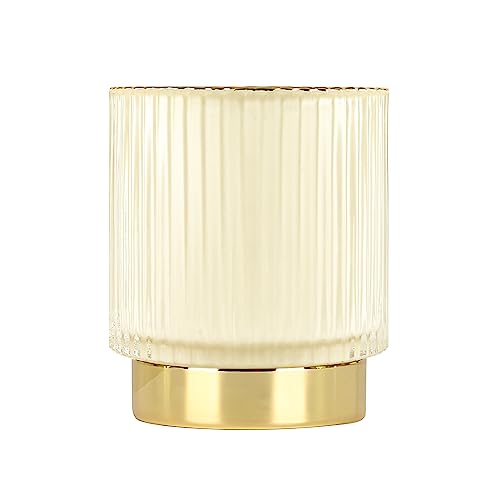 DASITON Makeup Brush holder Organizer,Crystal Cosmetic Makeup Brush Glass Brushes Storage Holder, Vintage Make Up Brush Cup Pen Pencil Holder striped vase(Cream S) - color: Cream, size: S