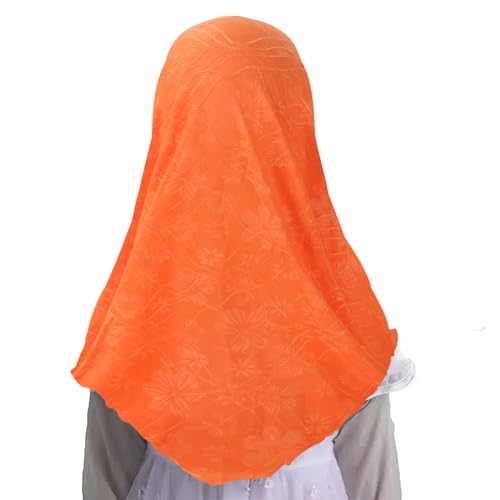 2PCS Girls Hijab Scarf Muslim Kids Amira Instant Hijab Headscarf Flower Head Wrap Scarf Turban for Age 2-6 Years - color: Orange + Rose