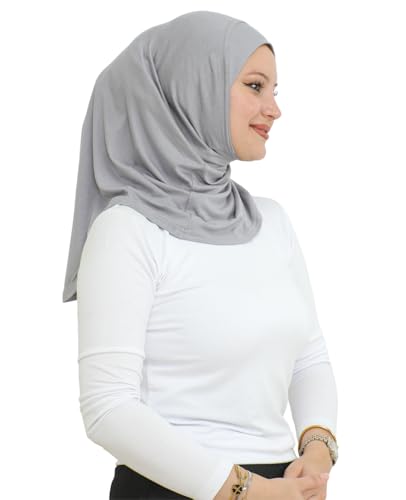 Prien Sport Instant Hijab For Women, Muslim Cotton Turban, Soft Head Scarf, Ready To Wear Hijabs Prayer Clothes, Islamic Wear - color: Grey