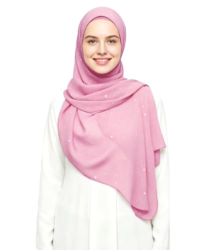 Lina & Lily Sparkle Shimmer Gold Glitter Women's Chiffon Hijab Head Scarf Shawl Wrap Lightweight - color: Light Pink