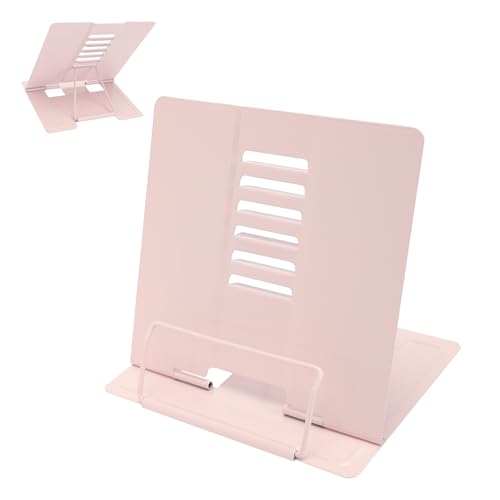 Metal Book Stand Adjustable Book Holder for Reading | Portable & Sturdy For Textbooks Cookbooks Sheet Music Papers Study - color: Macaron Pink