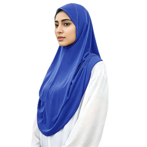 Ready To Wear Hijab For Women Instant Turban Stretch Soft Muslim Scarf For Prayer Long Hijabs Islamic Jersey Abaya - color: Blue