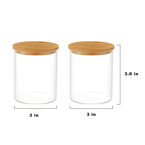 INIUNIK Glass Qtip Holder Dispenser with Bamboo Lid - 2 Pack Apothecary Jars - Cotton Balls Pads Swabs Holder Jar - Bathroom Vanity Canisters Jars for Countertop Storage and Organization - size: 2 Pack
