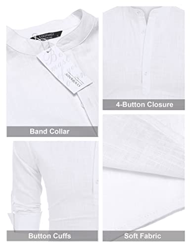 COOFANDY Men's Cotton Linen Henley T-Shirt Long Sleeve Hippie Casual Beach T-Shirts - color: 01-white, size: XX-Large